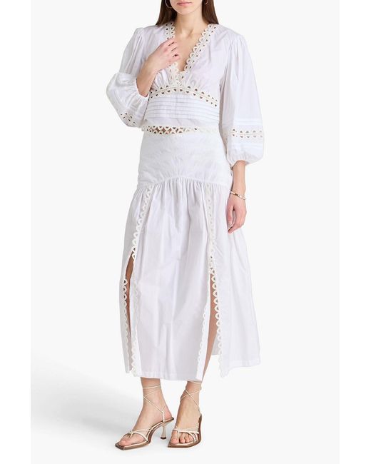 Sandro White Lace-trimmed Poplin Midi Skirt