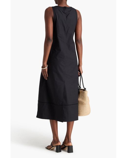 Theory Black Embroidered Cotton-blend Poplin Midi Dress