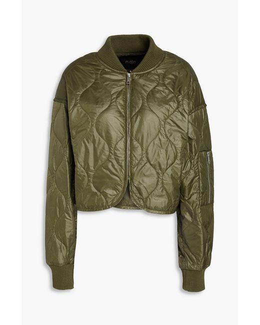 Maje Green Quilted Shell Bomber Jacket