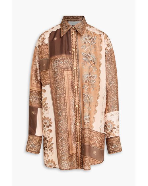Zimmermann Brown Paisley-Print Silk-Satin Shirt