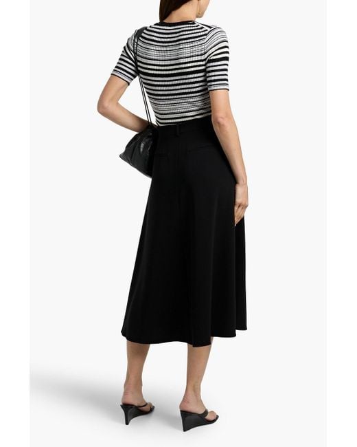 Theory Black Striped Ribbed Merino Wool Top