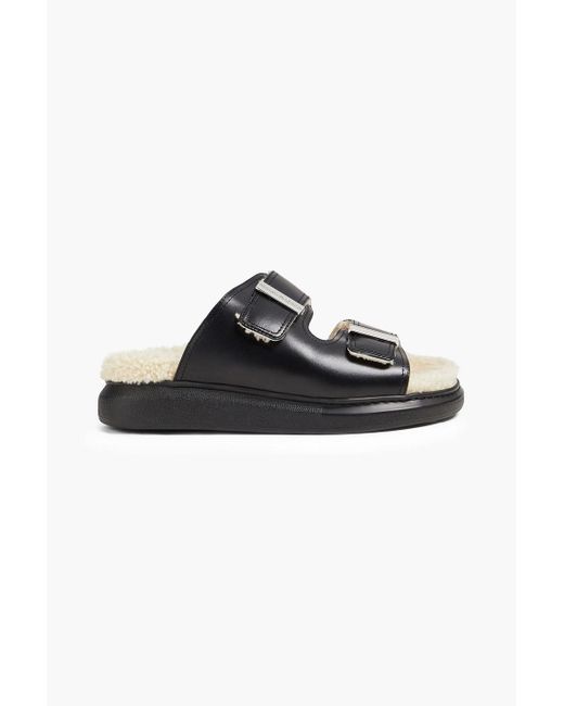 Alexander McQueen Black Shearling-Lined Buckled Leather Platform Sandals