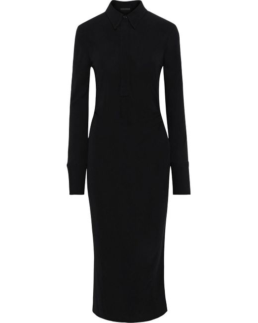 Helmut Lang Draped Stretch-knit Midi Shirt Dress in Black - Lyst