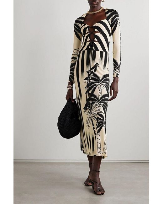 Johanna Ortiz White Determined Vaquera Printed Cutout Stretch-Jersey Midi Dress