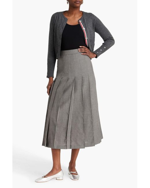Thom Browne Gray Pleated Wool Midi Skirt