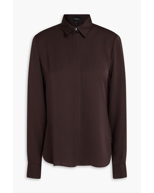Theory Brown Silk Crepe De Chine Shirt