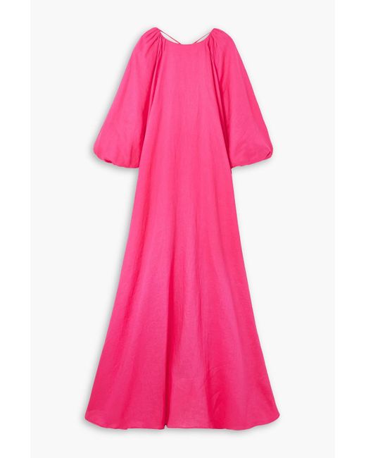BERNADETTE Pink Frida Tie-detailed Open-back Linen Maxi Dress