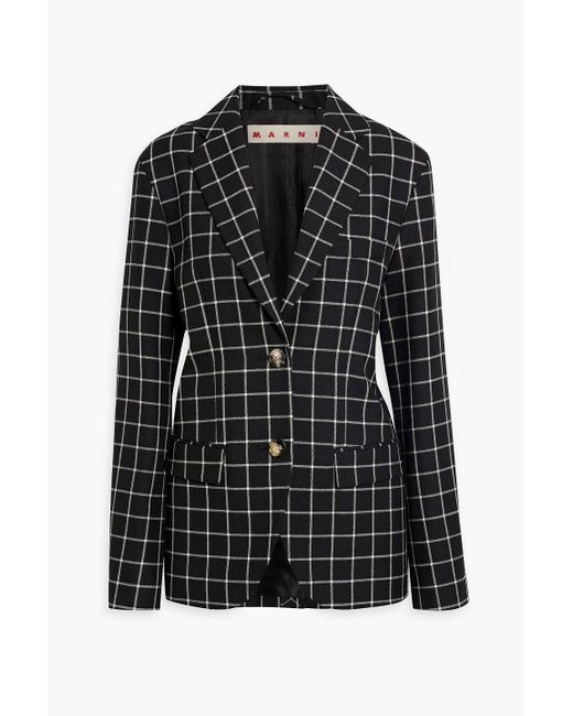 Marni Black Checked Wool-jacquard Blazer