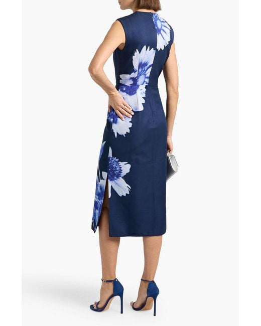 Erdem Blue Floral-Print Faille Midi Dress
