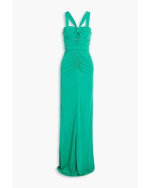Rebecca Vallance Green Riccardo Cutout Ruched Stretch-jersey Gown