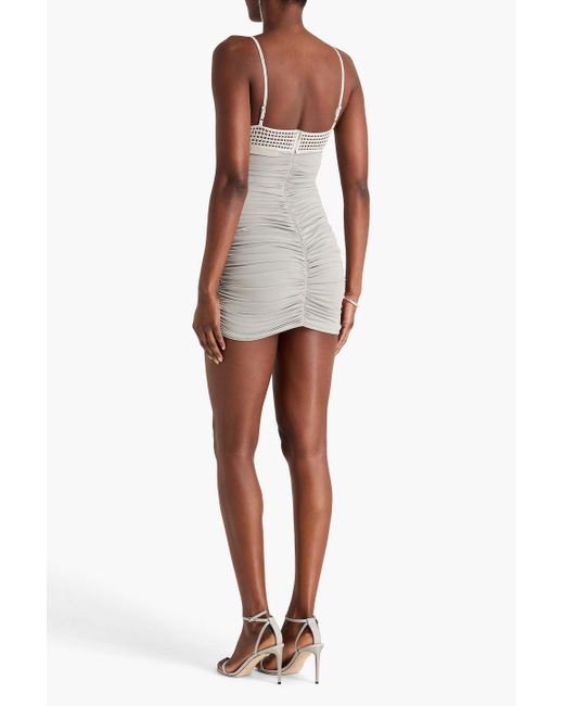 Magda Butrym White Gerafftes minikleid aus jersey mit häkeleinsätzen
