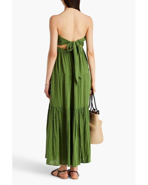 Veronica Beard Green Mckinney Strapless Cutout Cotton Midi Dress
