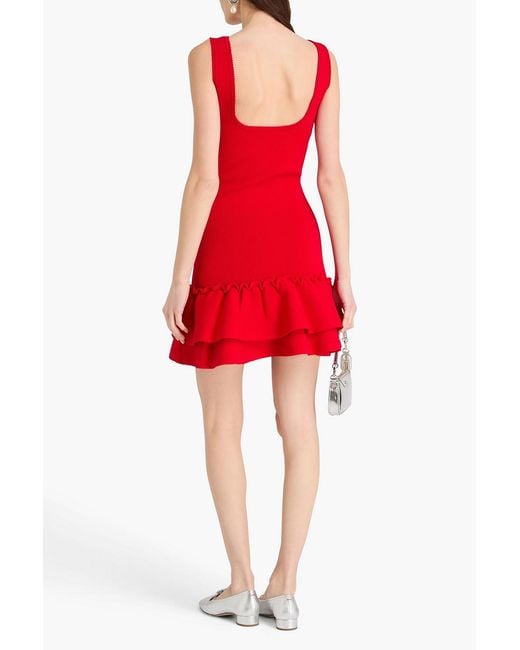 Sandro Red Ruffled Knitted Mini Dress