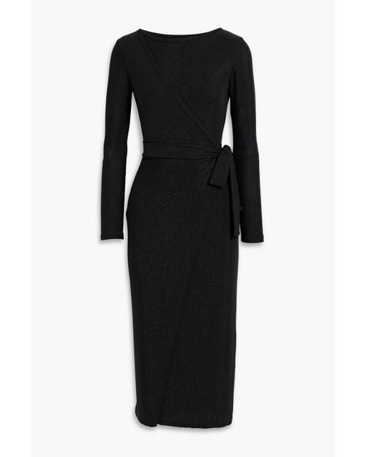 Diane von Furstenberg Simona Wrap-Effect Metallic Stretch-Jersey Midi Dress  in Black | Lyst