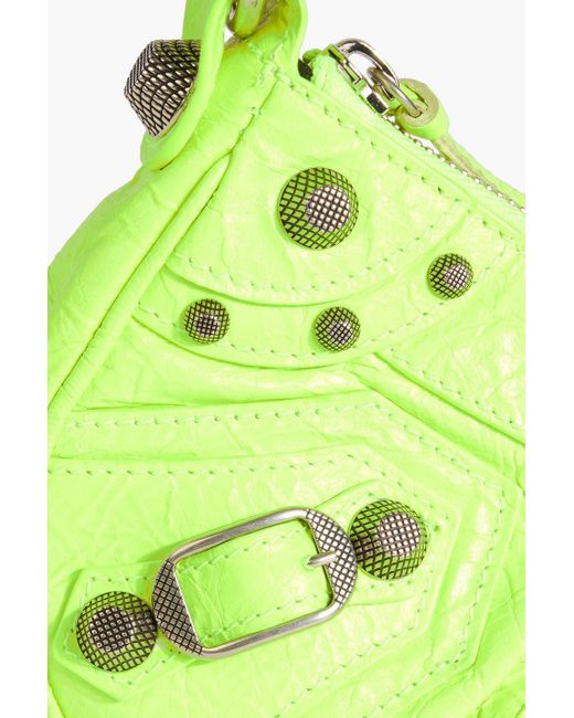 Balenciaga Green Le Cagole Xs Neon Crinkled-leather Shoulder Bag