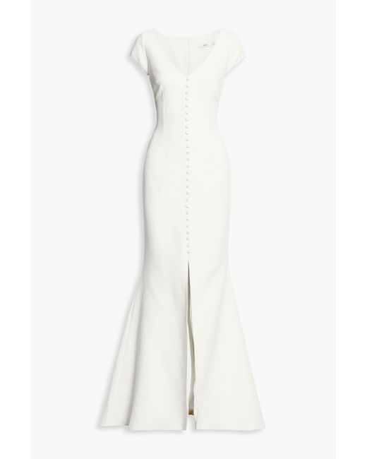 Safiyaa White Fluted Button-embellished Crepe Gown