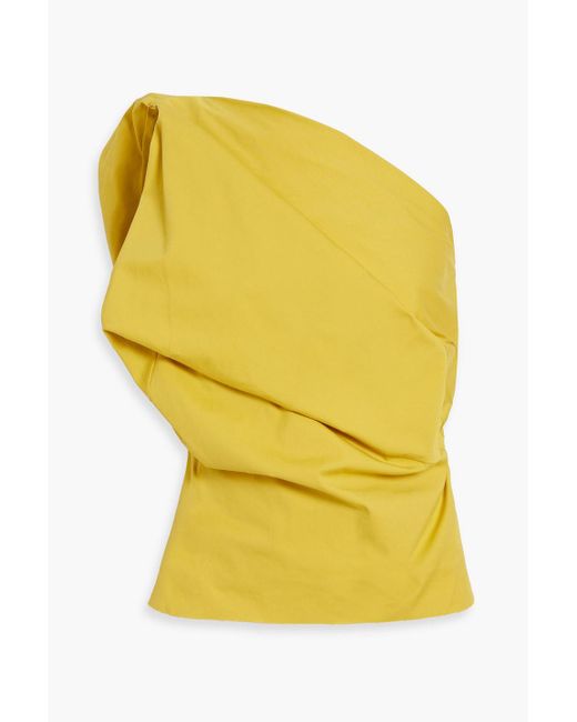 Rick Owens Yellow One-shoulder Draped Cotton-blend Poplin Top