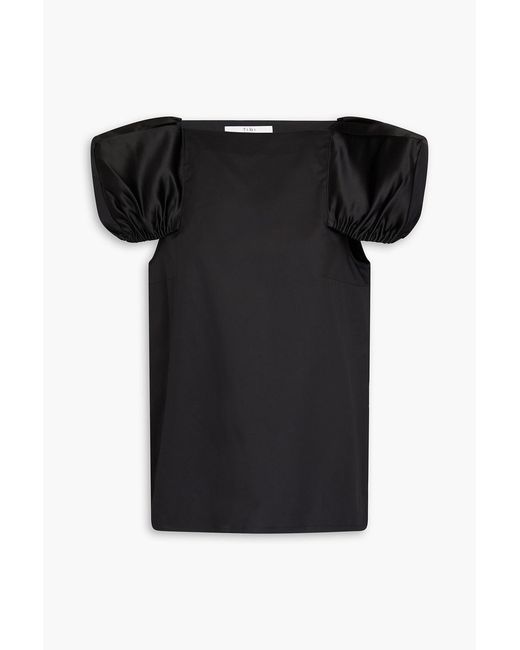 Tibi Black Satin-paneled Cotton-poplin Top