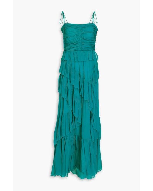 Ulla Johnson Green Aveline Ruffled Silk-crepon Gown