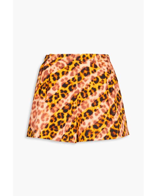 Sandro Orange Orson Leopard-print Cotton-poplin Shorts