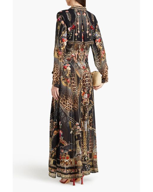 Camilla Black Embellished Printed Silk-chiffon Maxi Dress