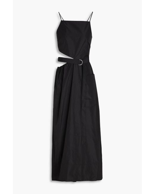 Tibi Black Belted Cutout Taffeta Maxi Dress