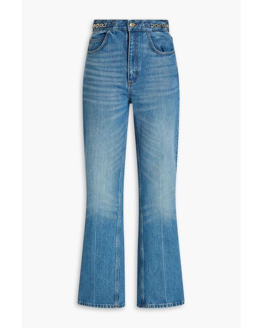 Sandro Blue Chain-Embellished High-Rise Straight-Leg Jeans