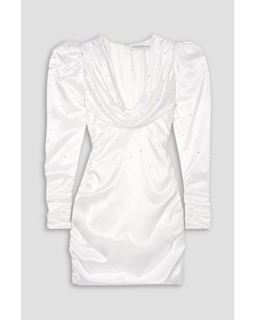 Alessandra Rich White Draped Crystal-embellished Duchesse Silk-satin Mini Dress