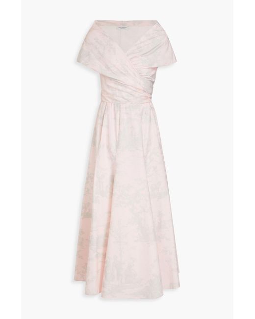 Philosophy Di Lorenzo Serafini Pink Off-the-shoulder Printed Cotton-poplin Midi Dress