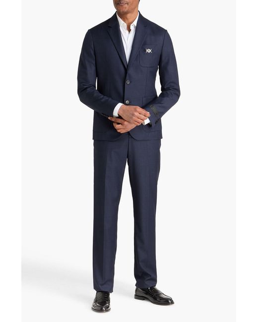 Versace Blue Houndstooth Wool Suit Jacket for men