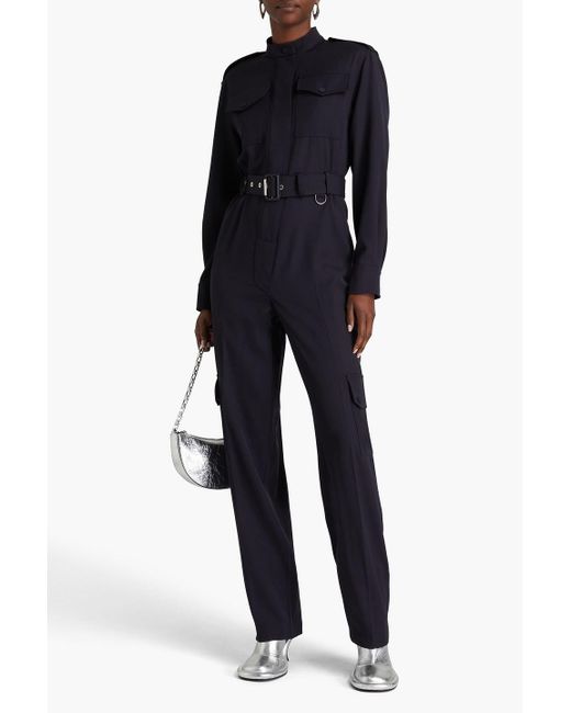 Alexander McQueen Blue Belted Grain De Poudre Wool Jumpsuit
