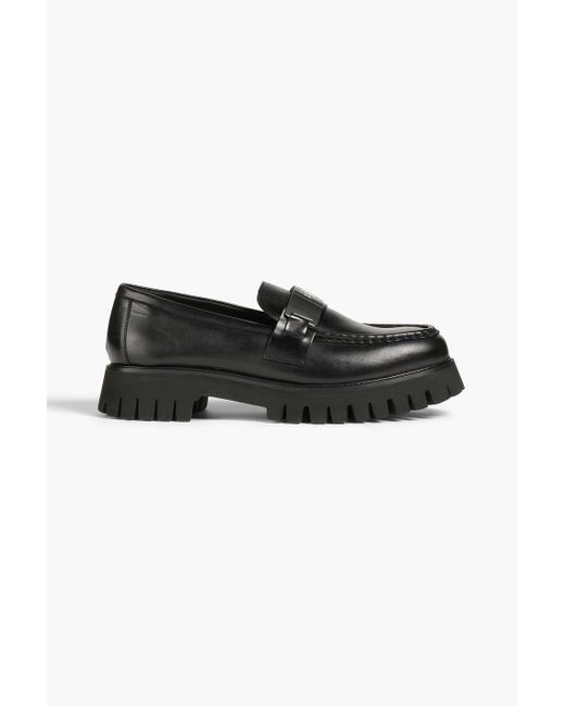 Maje Black Embellished Leather Platform Loafers
