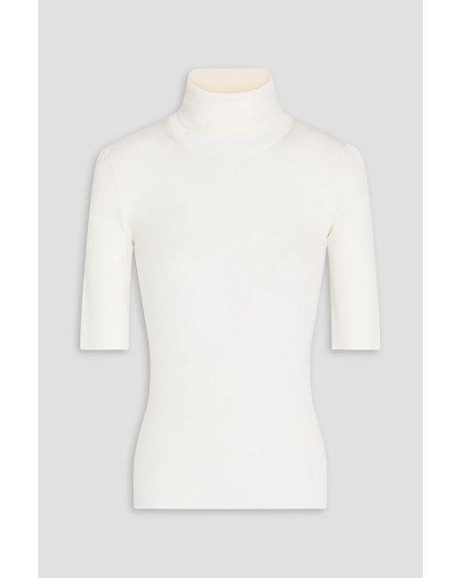Theory White Ribbed Merino Wool Turtleneck Sweater
