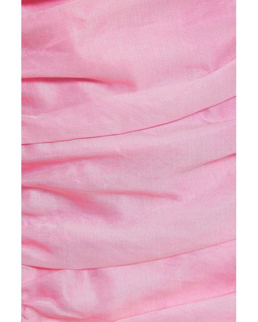 ROTATE BIRGER CHRISTENSEN Pink Strapless Bow-detailed Ruched Organza Mini Dress