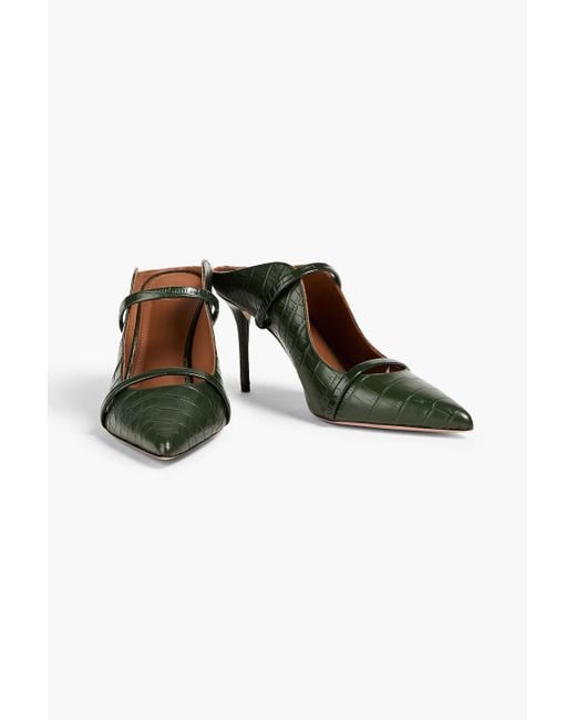 Malone Souliers Green Maureen 85 Croc-effect Leather Mules