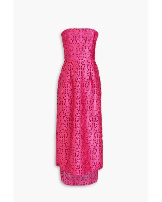 Emilia Wickstead Pink Strapless Layered Corded Lace Midi Dress