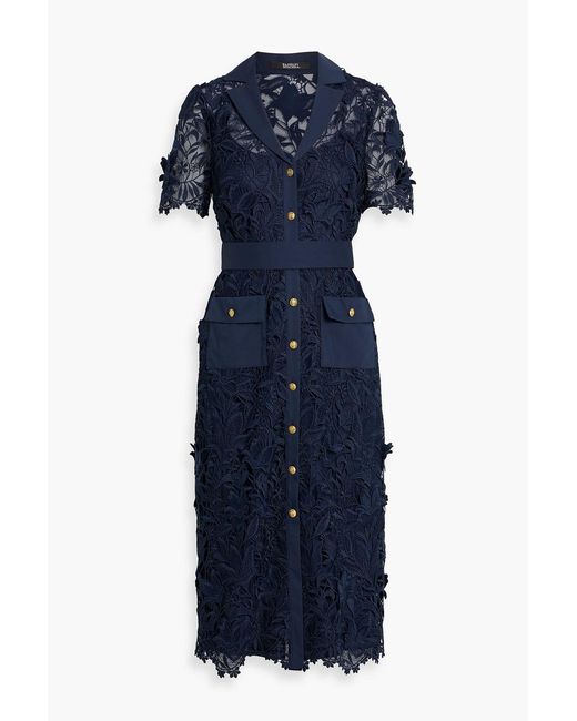 Badgley Mischka Blue Guipure Lace Midi Dress