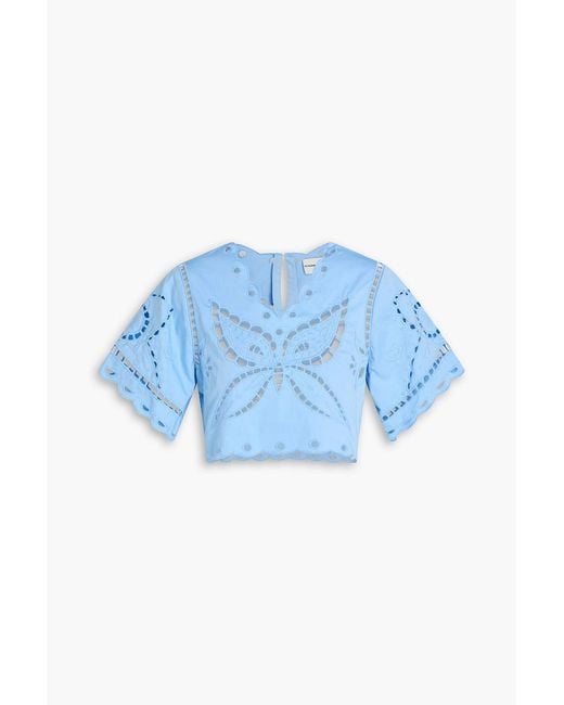 Claudie Pierlot Blue Cropped Broderie Anglaise Cotton Top