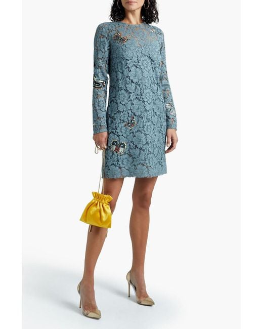 Valentino Garavani Blue Kleid aus schnurgebundener spitze mit applikationen