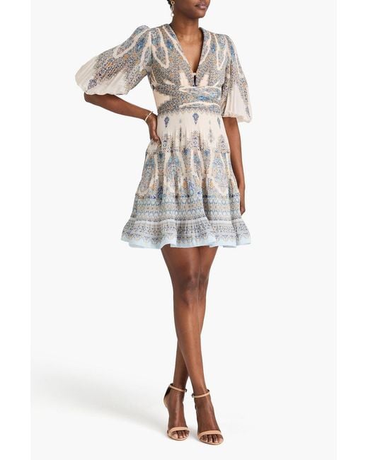 Zimmermann White Tiered Paisley-Print Organza Mini Dress