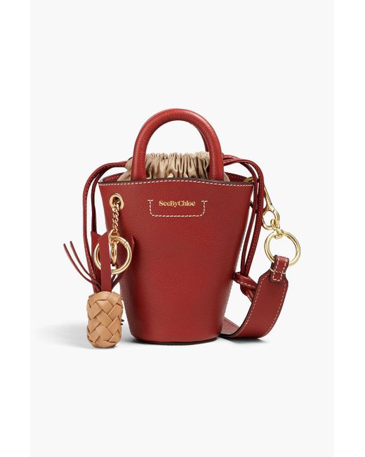 See By Chloé Red Cecilya Pebbled-leather Bucket Bag