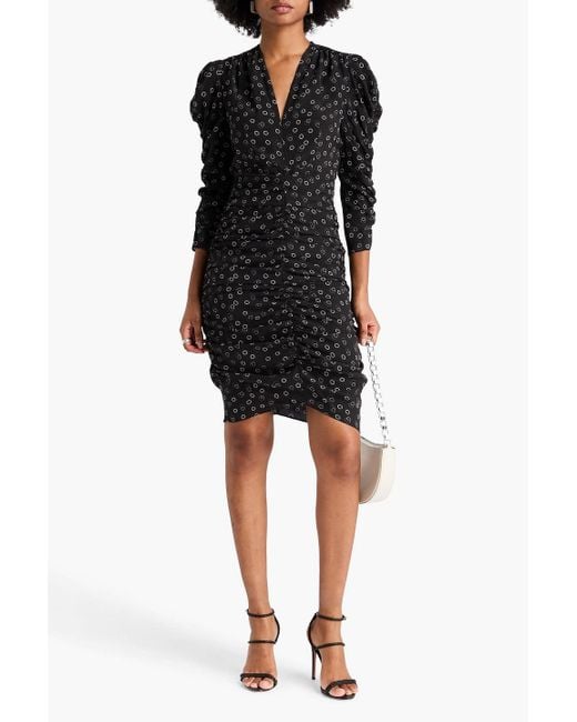 Isabel Marant Black Minikleid "celina" aus crêpe de chine aus seide mit print und raffungen