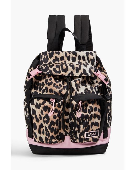 Ganni Black Leopard-print Shell Backpack