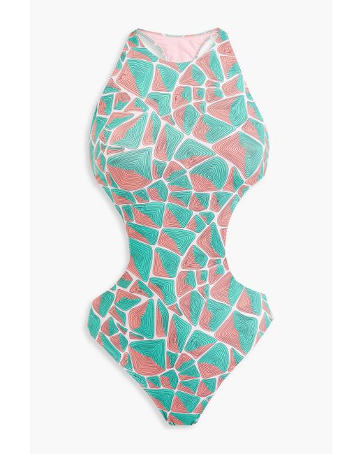 Emilio Pucci Blue Cutout Printed Swimsuit