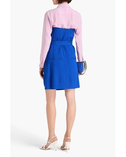 Victoria Beckham Blue Strapless Belted Canvas Mini Dress