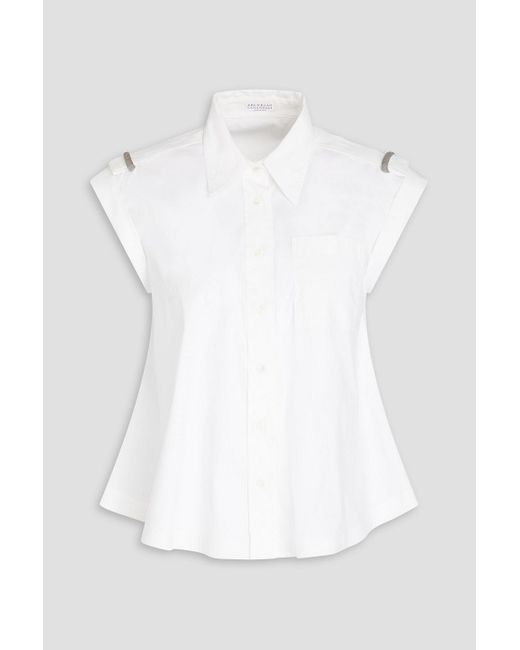 Brunello Cucinelli White Hemd aus popeline aus einer baumwollmischung mit zierperlen