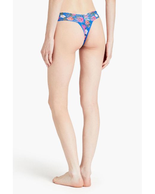 Hanky Panky Blue Floral-print Stretch-lace Low-rise Thong