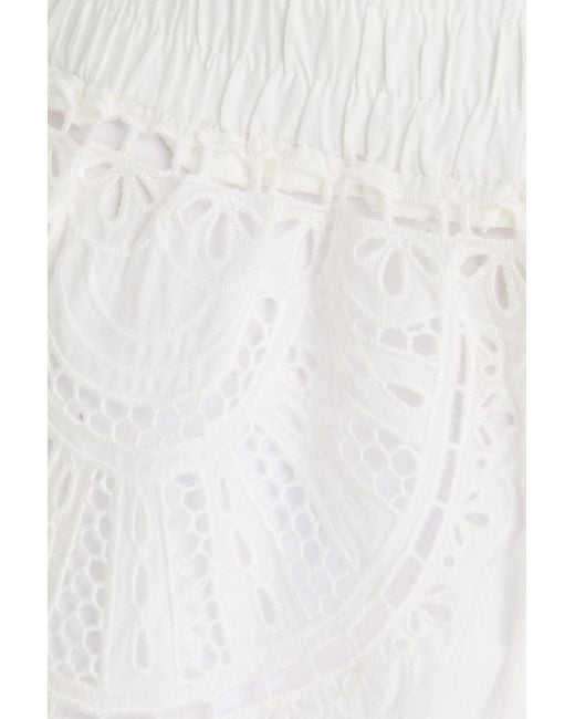 Farm Rio Natural Cropped Broderie Anglaise Cotton Wide-leg Pants