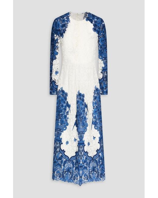 Valentino Garavani Blue Cotton-blend Guipure Lace Midi Dress
