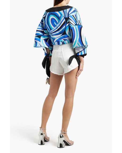 Emilio Pucci Blue Cropped Printed Cotton-poplin Top